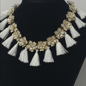 SOLD   cream rhinestone white TASSEL Necklace